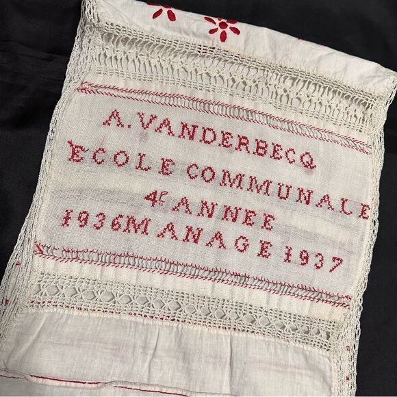 Vintage 1936-37 Belgian Student Handmade Linen Embroidery Needlepoint Sampler - Picture 11 of 11